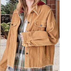 LA MIEL SILVIA BUTTON UP CORDUROY JACKET RAW HEM SHIRT SIZE L